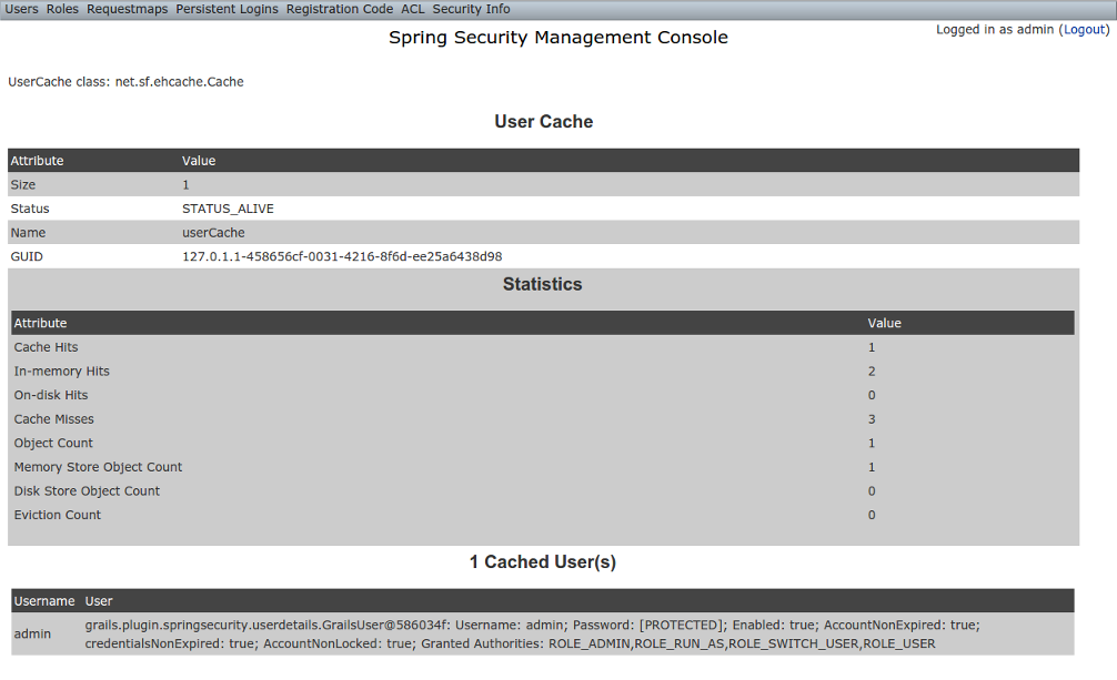 security info user cache