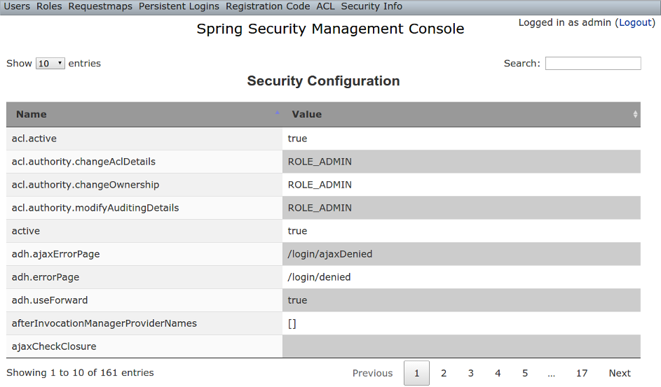 security info config